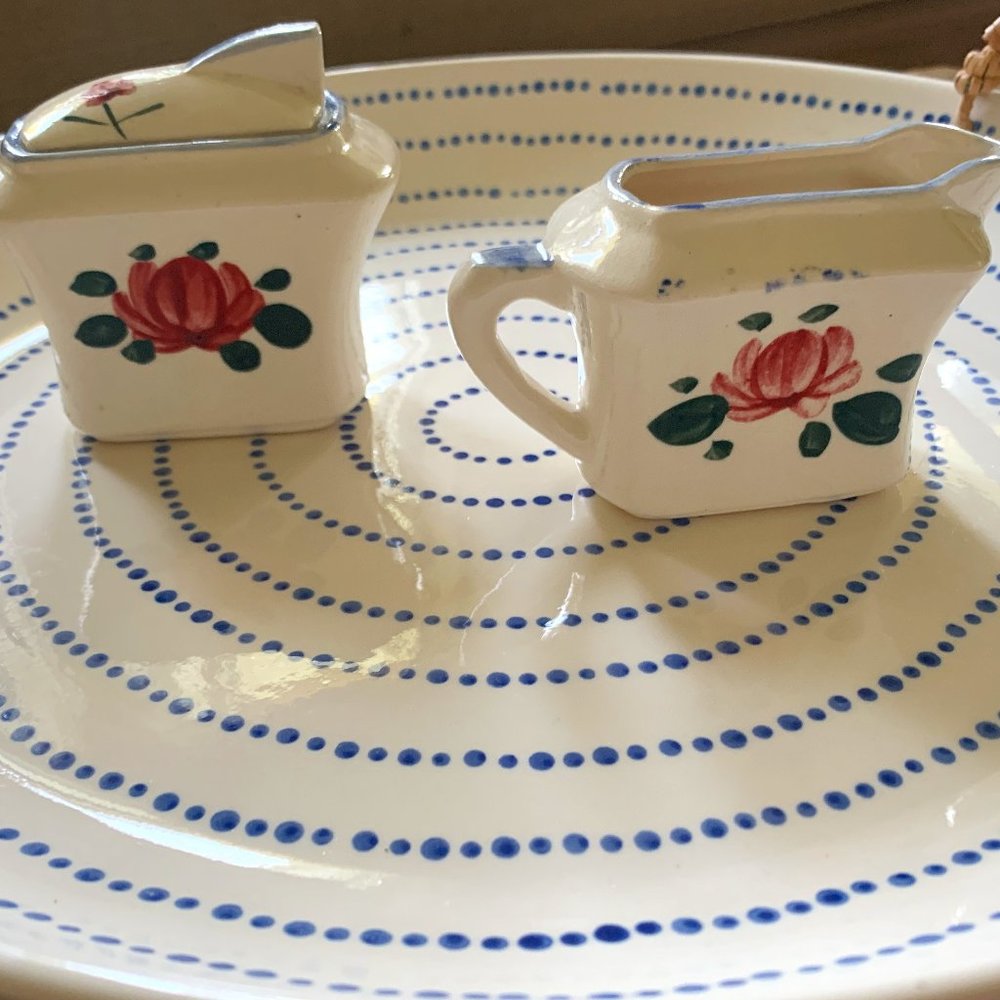 Vintage- MCM Floral Art Deco Creamer & Sugar Set - Picture 3 of 16